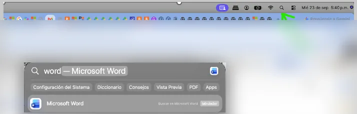 Buscar Word con la lupa de Spotlight en el Mac