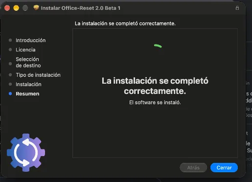 Office-Reset: la instalación se completó correctamente