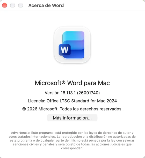 Acerca de Word: Licencia Office LTSC Standard for Mac 2024 activada